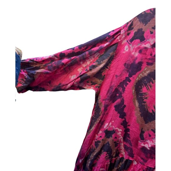 Made In Italy Linen Bohemian Midi Dress Pink Purple Brown L - Picture 6 of 6